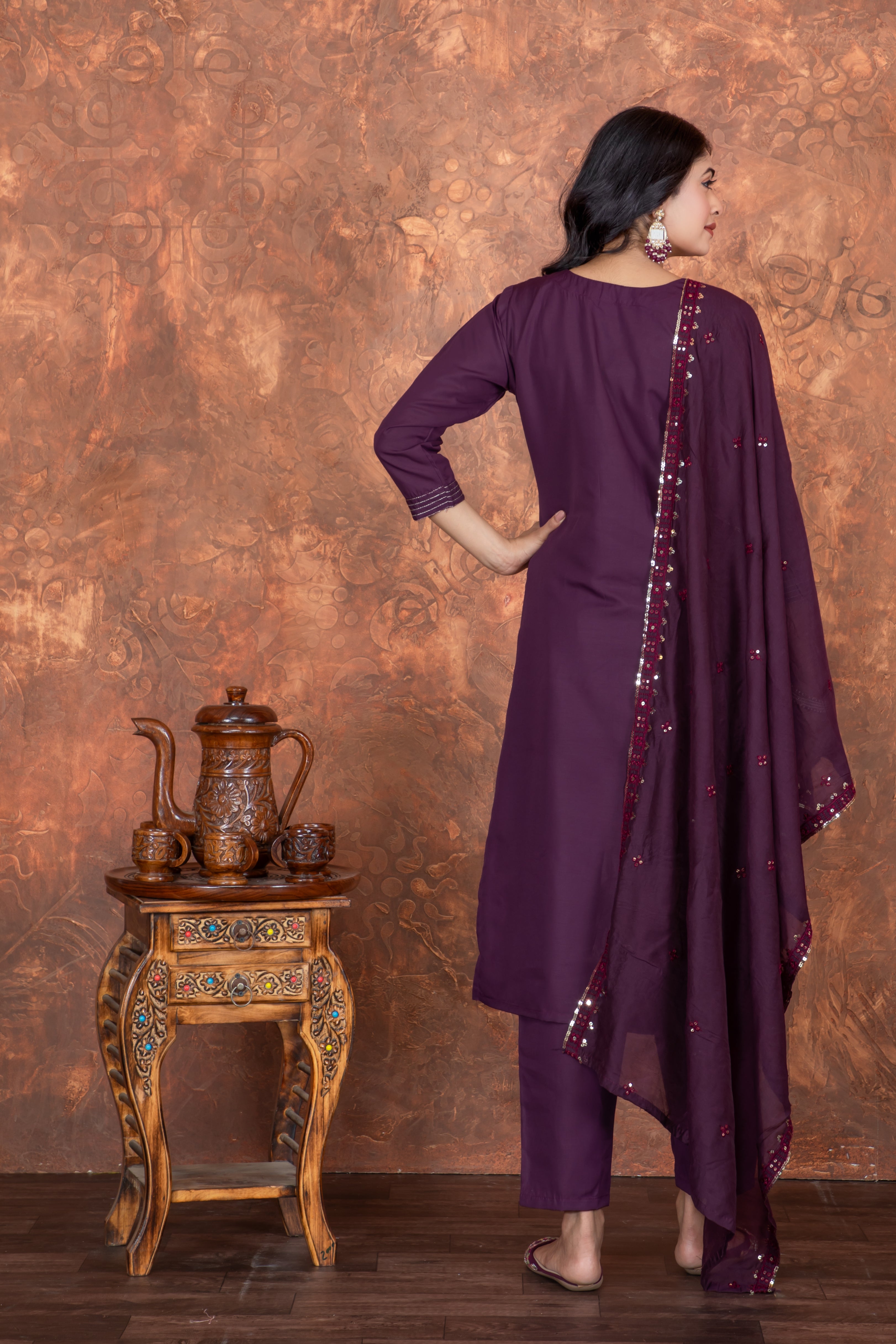 Fumka Roman Silk Kurti Set with Embroidery Work and matching bottom for a perfect blend of comfort and grace!