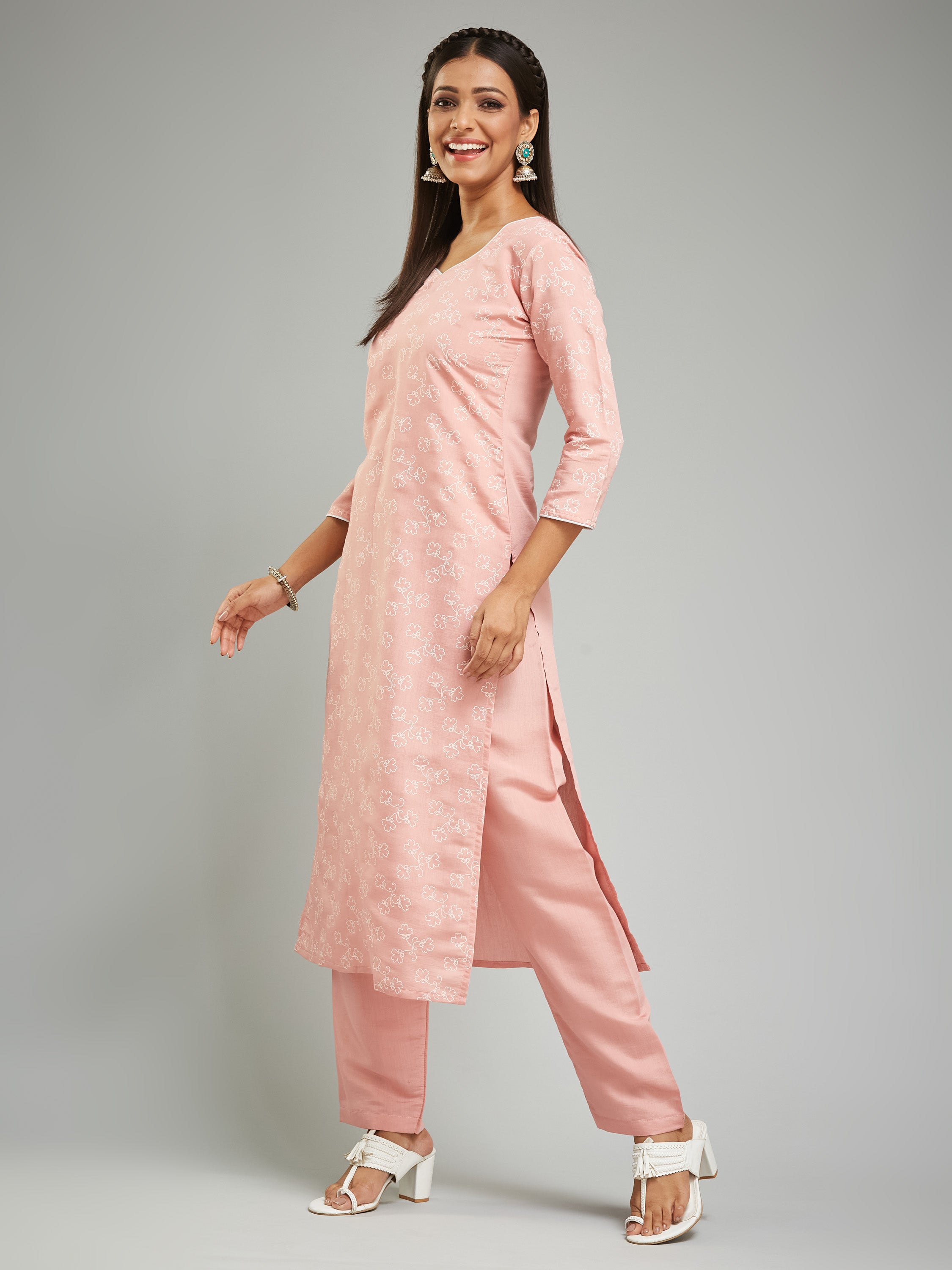 Fumka Women's Viscose Chanderi Kurta Pant Set with Luxe Prints and Contemporary Embellishments