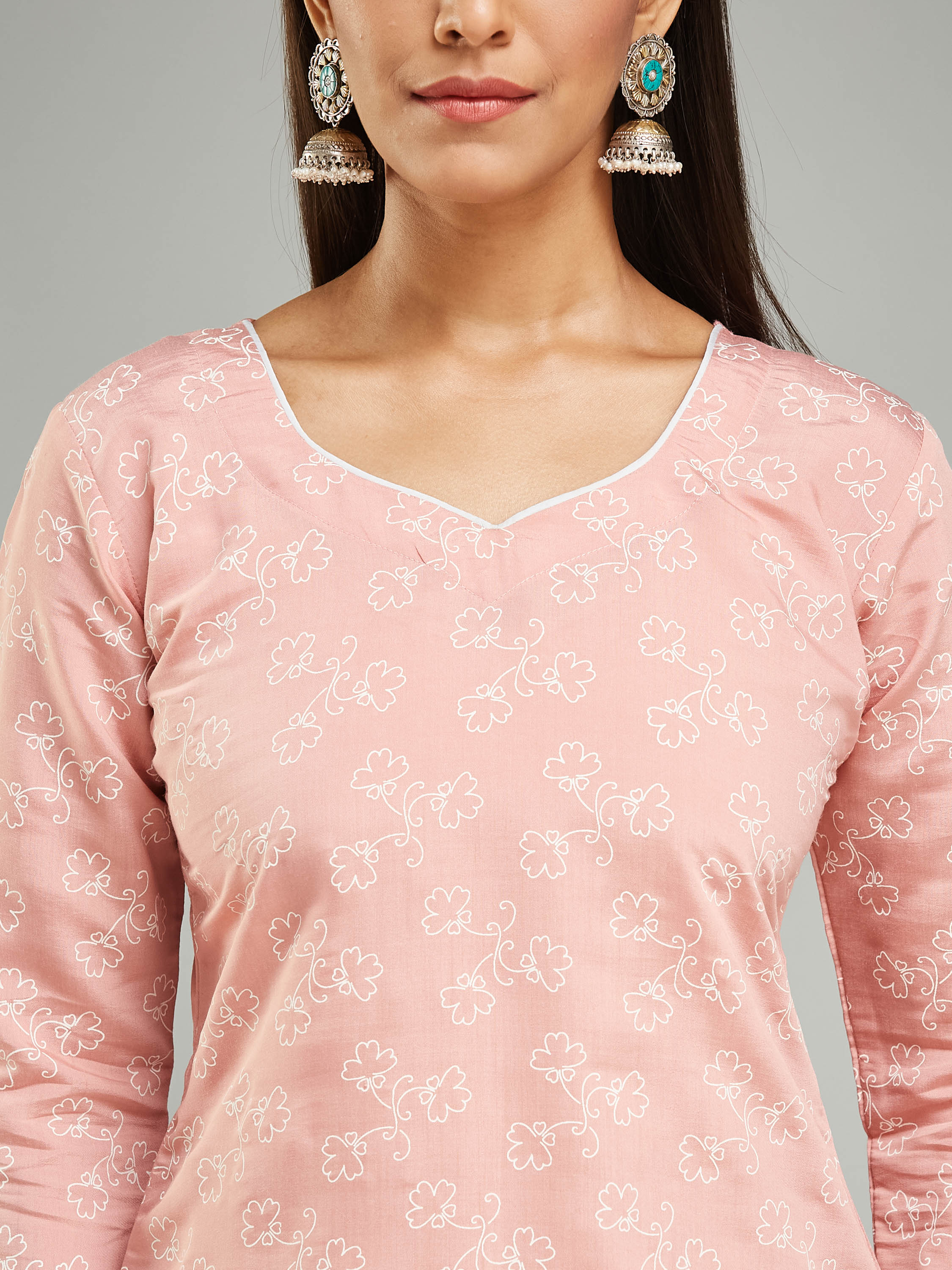 Fumka Women's Viscose Chanderi Kurta Pant Set with Luxe Prints and Contemporary Embellishments