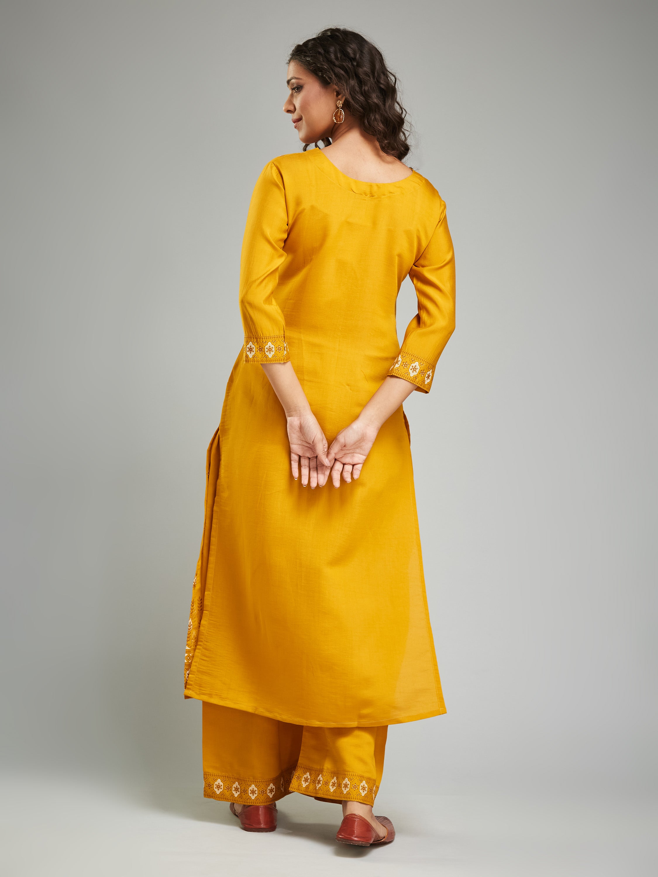 Fumka Women's Viscose Chanderi Kurta Pant Set with Luxe Prints and Contemporary Embellishments