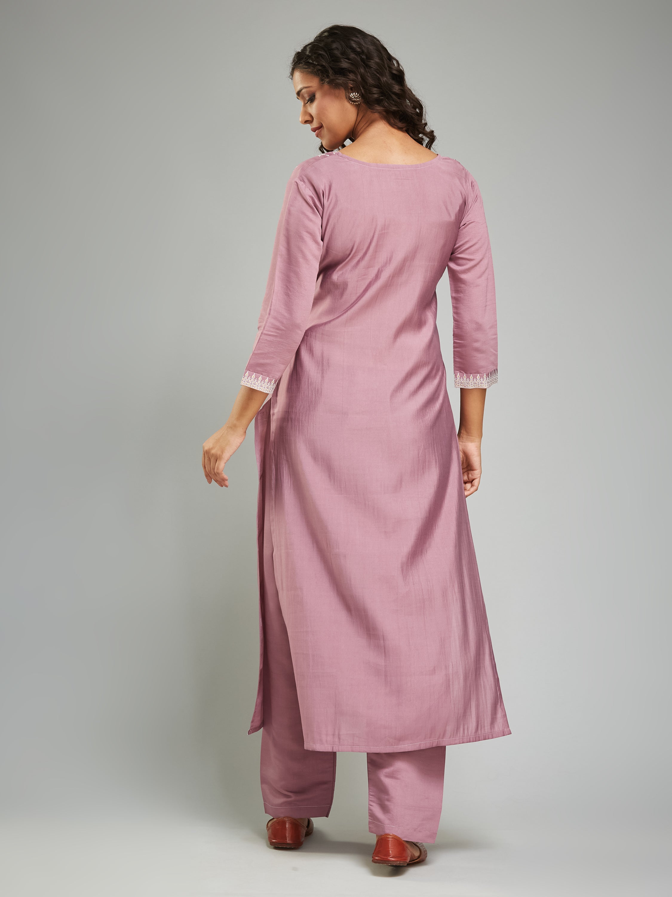 Fumka Women's Viscose Chanderi Kurta Pant and Dupatta Set with Luxe Prints and Contemporary Embellishment