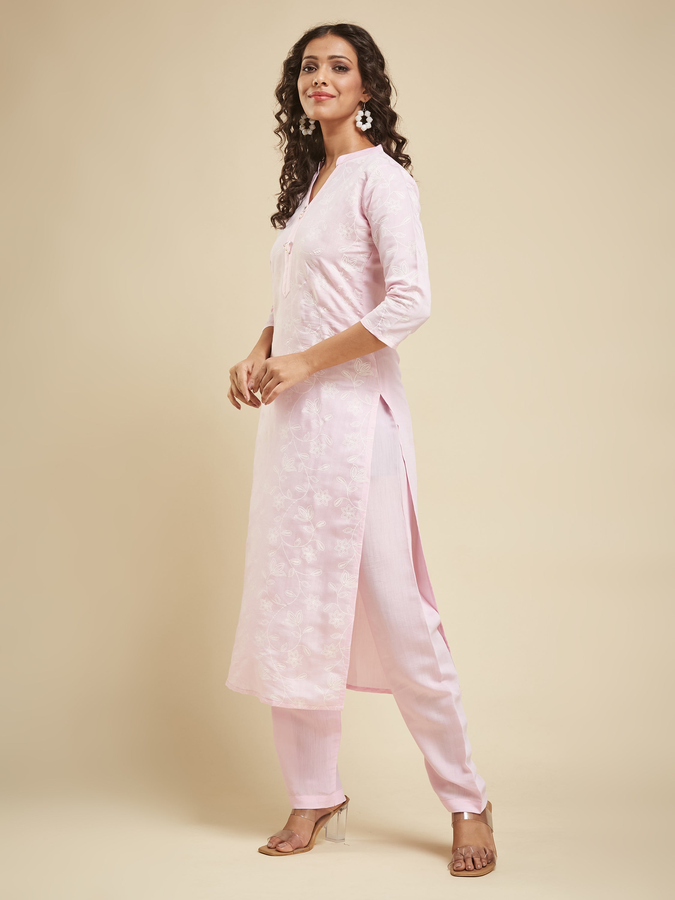 Fumka Women's Viscose Chanderi Kurta Pant Set with Luxe Prints and Contemporary Embellishments