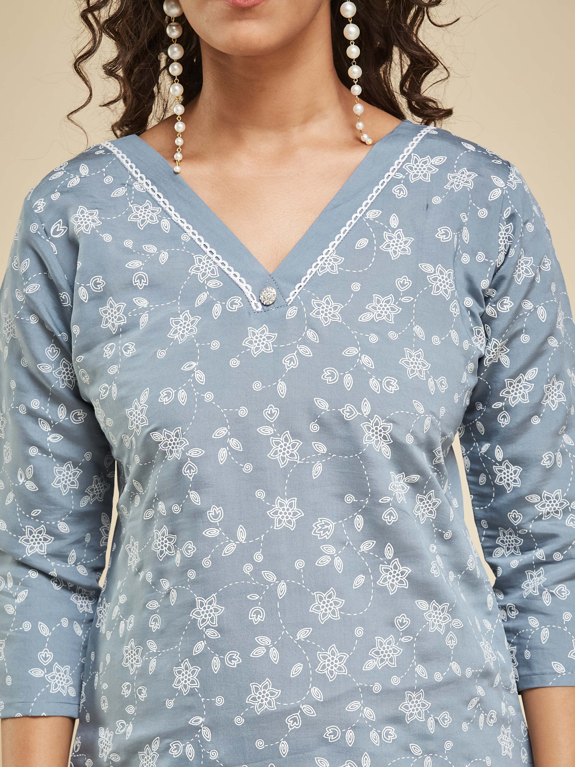 Fumka Women's Viscose Chanderi Kurta Pant Set with Luxe Prints and Contemporary Embellishments