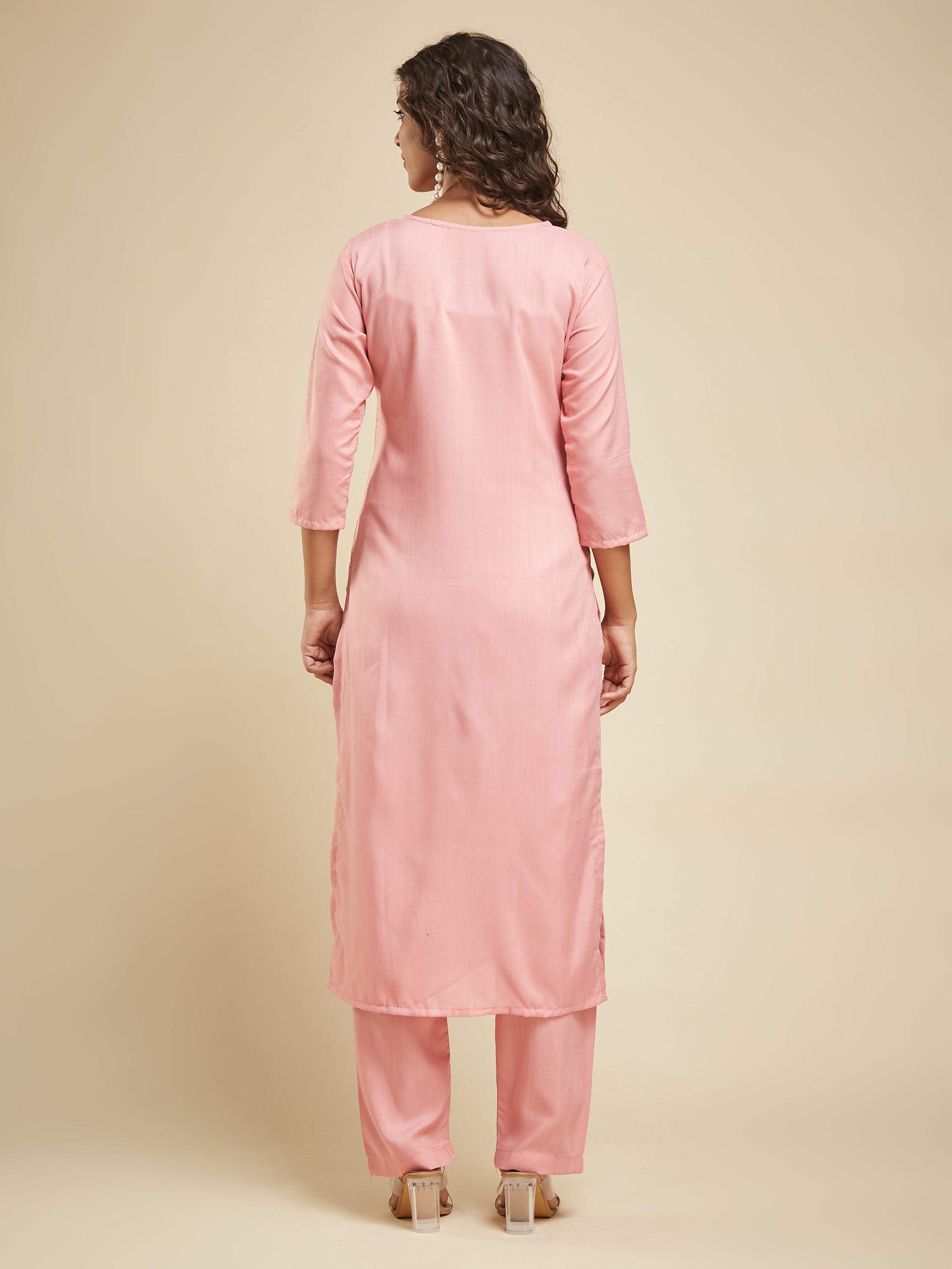 Fumka Women's Viscose Chanderi Kurta Pant Set with Luxe Prints and Contemporary Embellishments