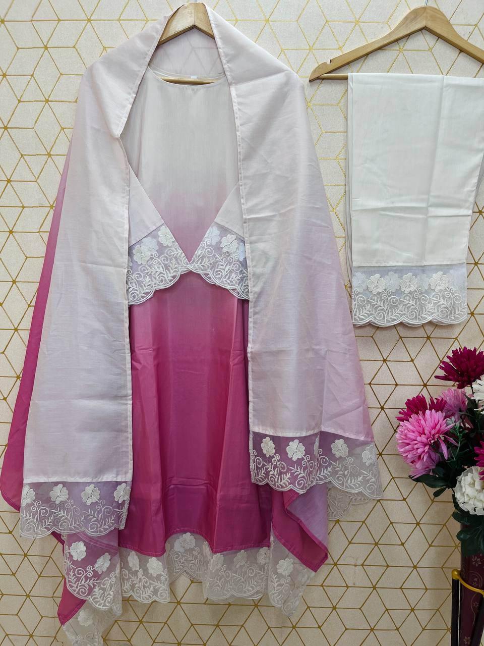 Fumka Presents! Designer Wear Trending Maslin Top with Printed Work, Pant &  Dupatta Set