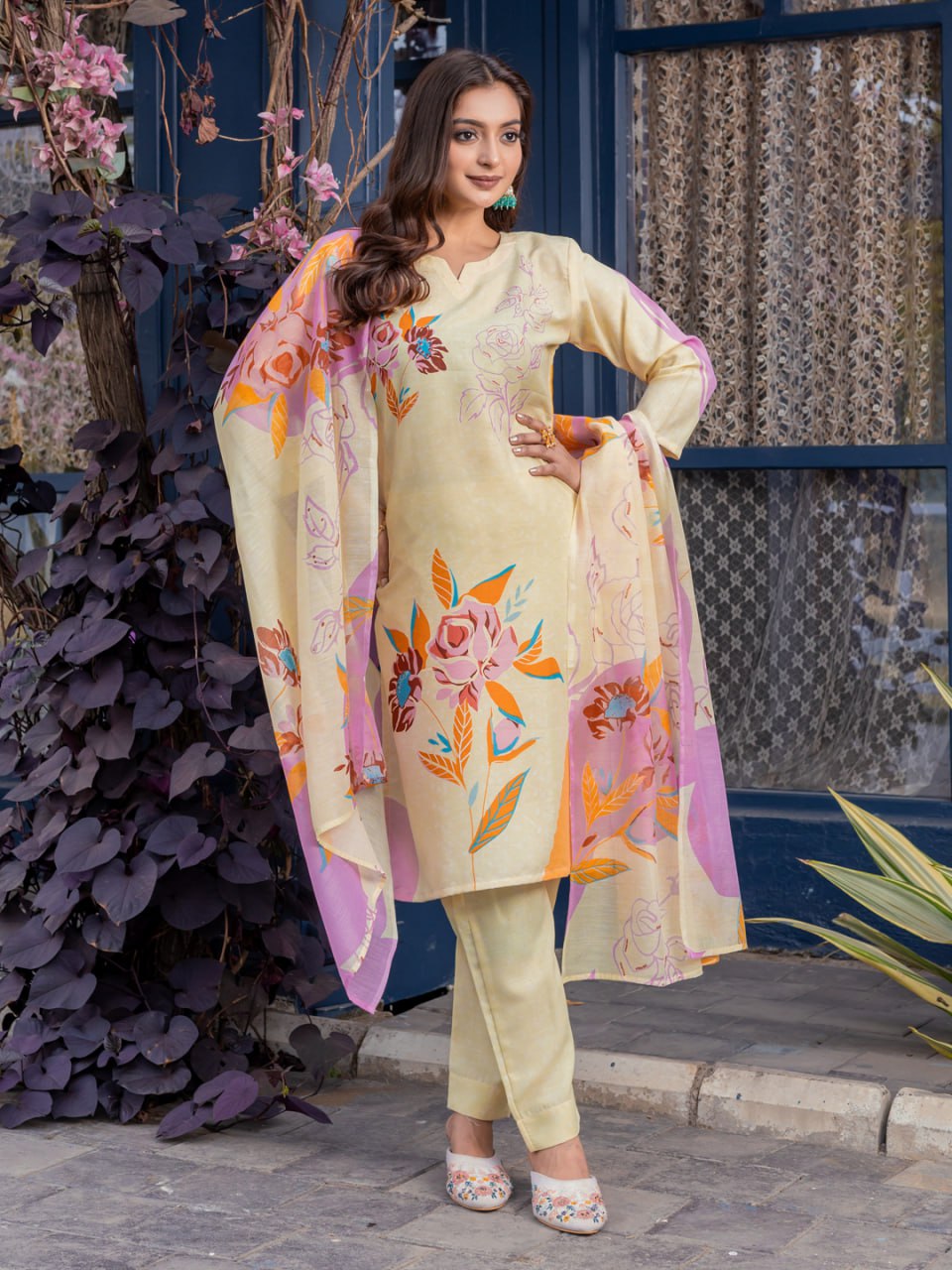 Printed Cotton Blend Kurti Pant Dupatta Set – Fully Stitched Elegance in Vibrant Colors