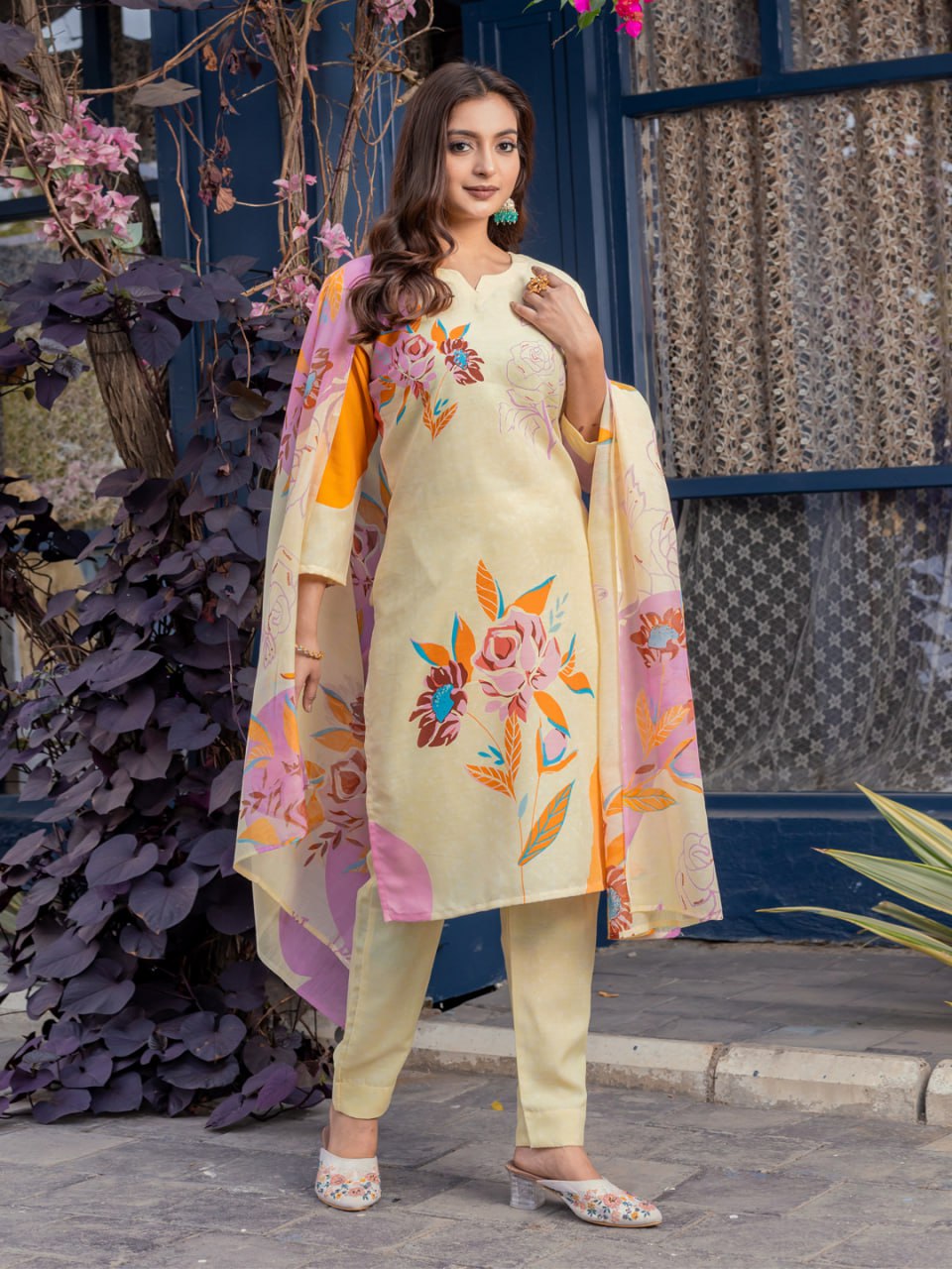 Printed Cotton Blend Kurti Pant Dupatta Set – Fully Stitched Elegance in Vibrant Colors