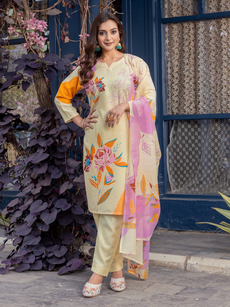 Printed Cotton Blend Kurti Pant Dupatta Set – Fully Stitched Elegance in Vibrant Colors