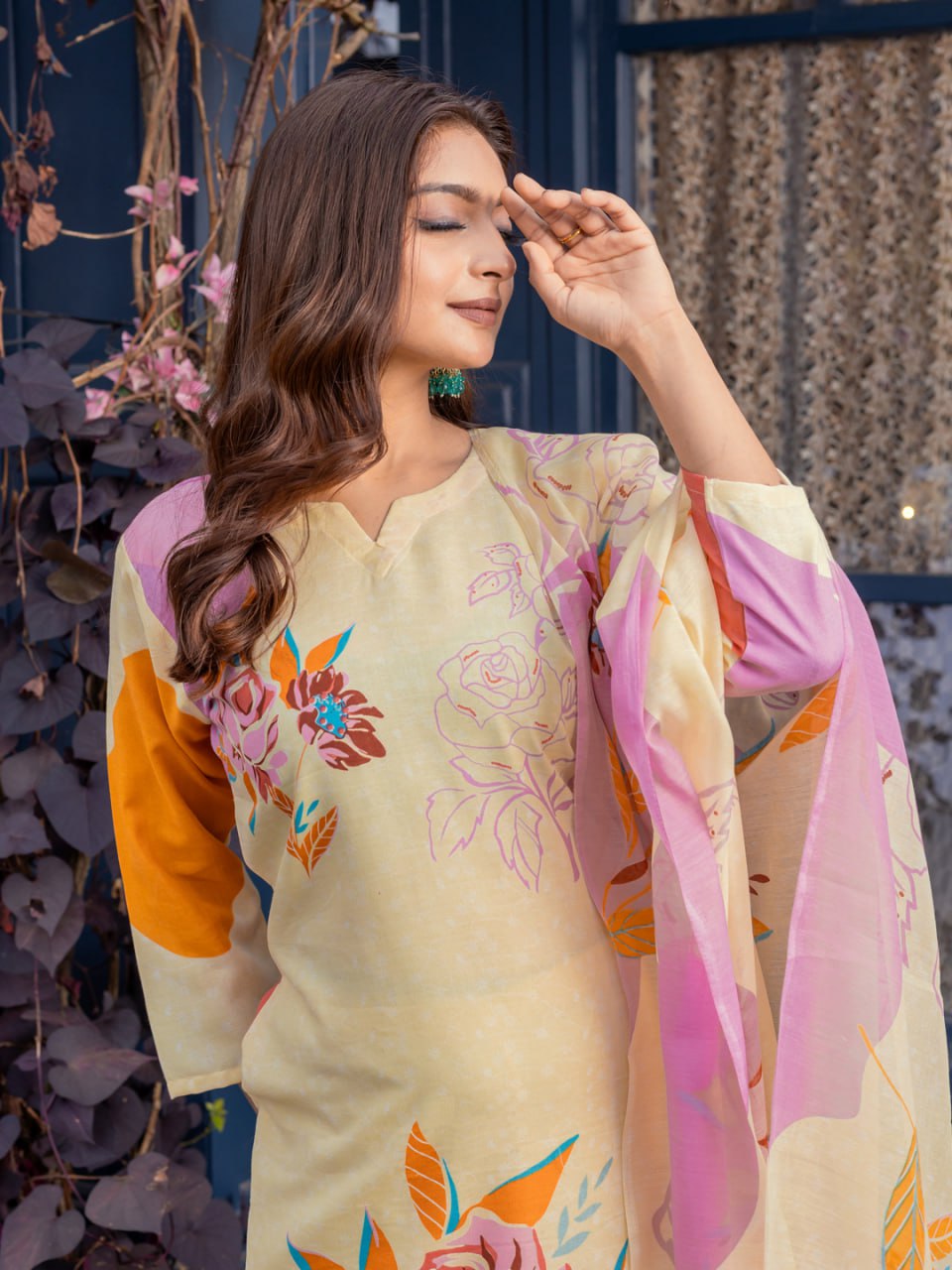 Printed Cotton Blend Kurti Pant Dupatta Set – Fully Stitched Elegance in Vibrant Colors