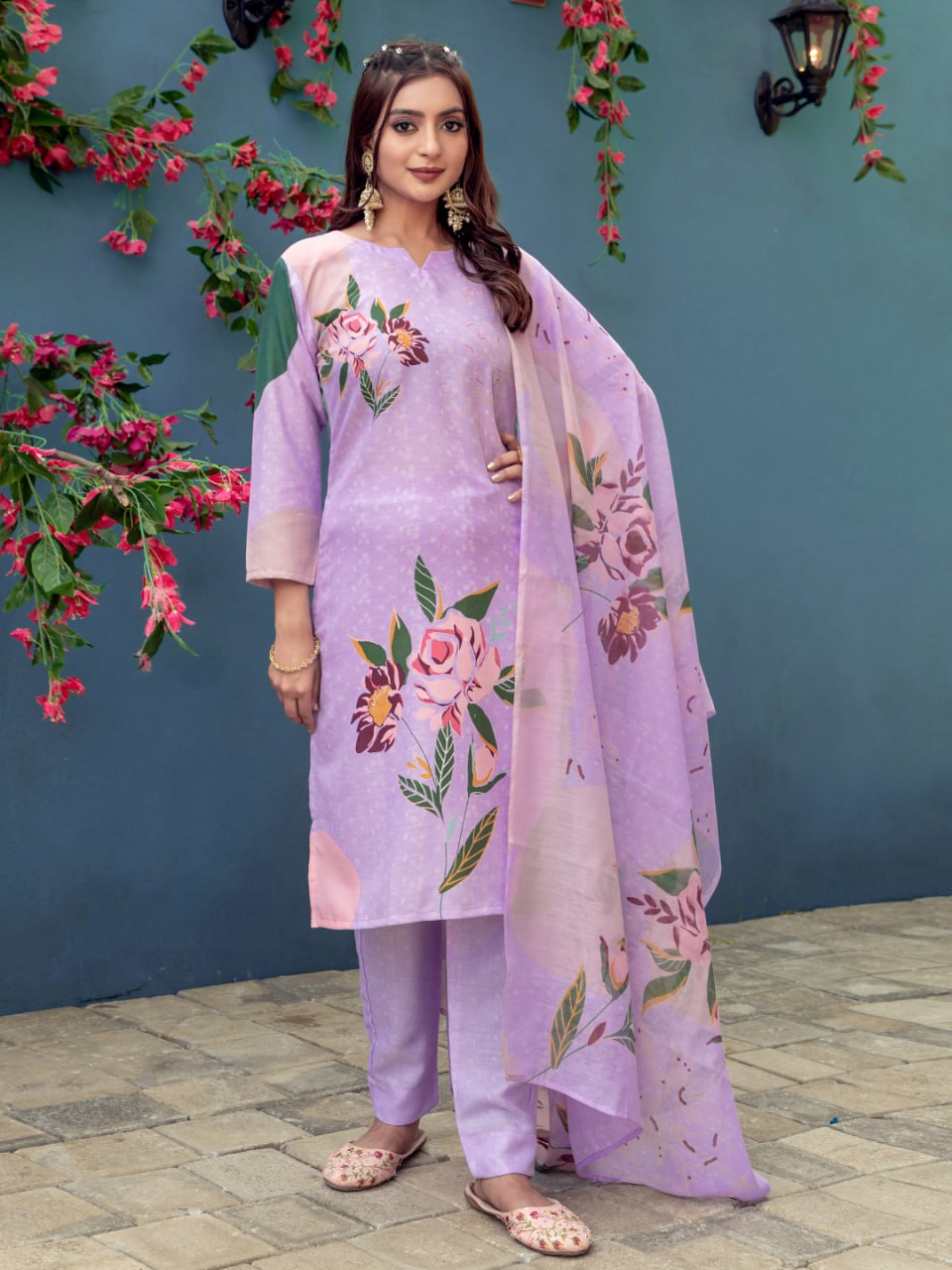 Printed Cotton Blend Kurti Pant Dupatta Set – Fully Stitched Elegance in Vibrant Colors