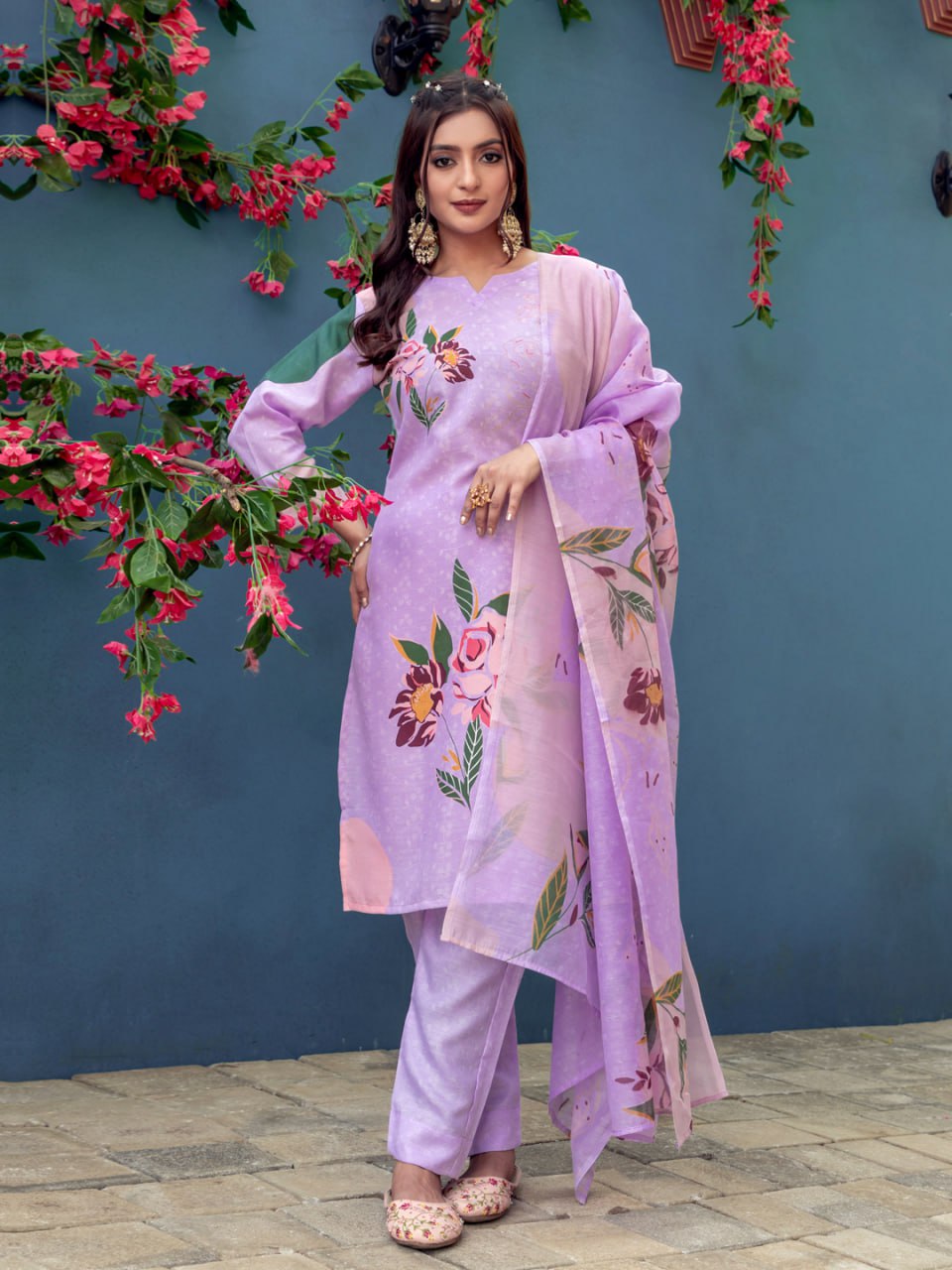 Printed Cotton Blend Kurti Pant Dupatta Set – Fully Stitched Elegance in Vibrant Colors