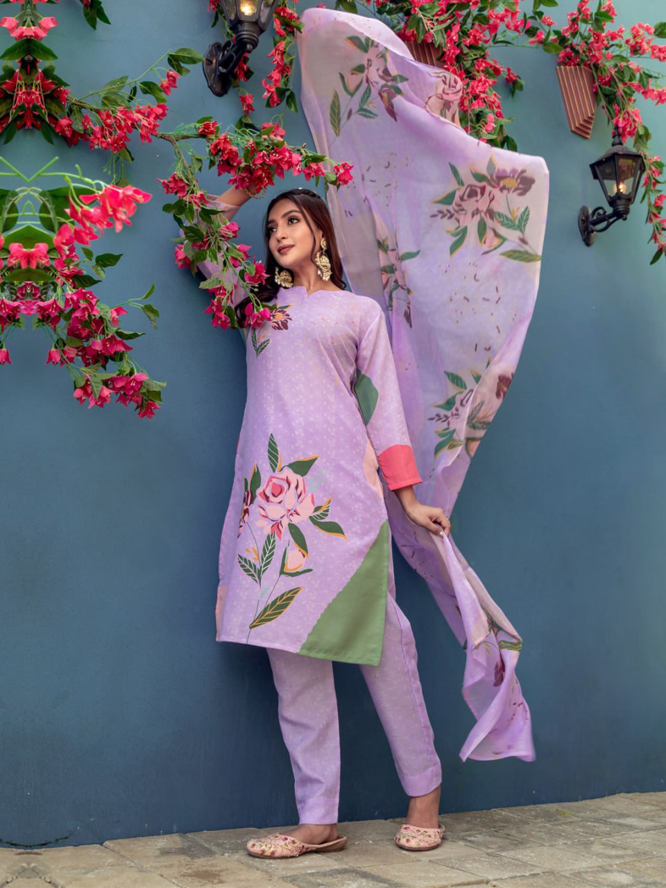 Printed Cotton Blend Kurti Pant Dupatta Set – Fully Stitched Elegance in Vibrant Colors