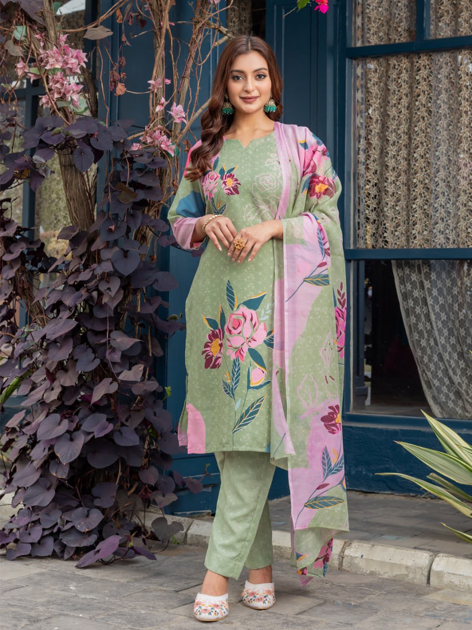 Printed Cotton Blend Kurti Pant Dupatta Set – Fully Stitched Elegance in Vibrant Colors
