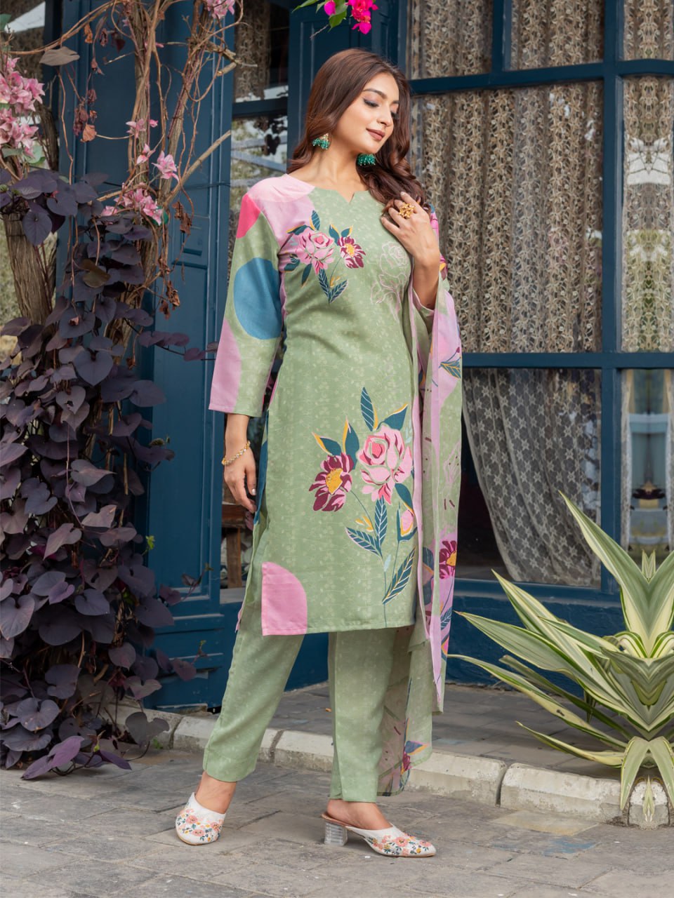 Printed Cotton Blend Kurti Pant Dupatta Set – Fully Stitched Elegance in Vibrant Colors