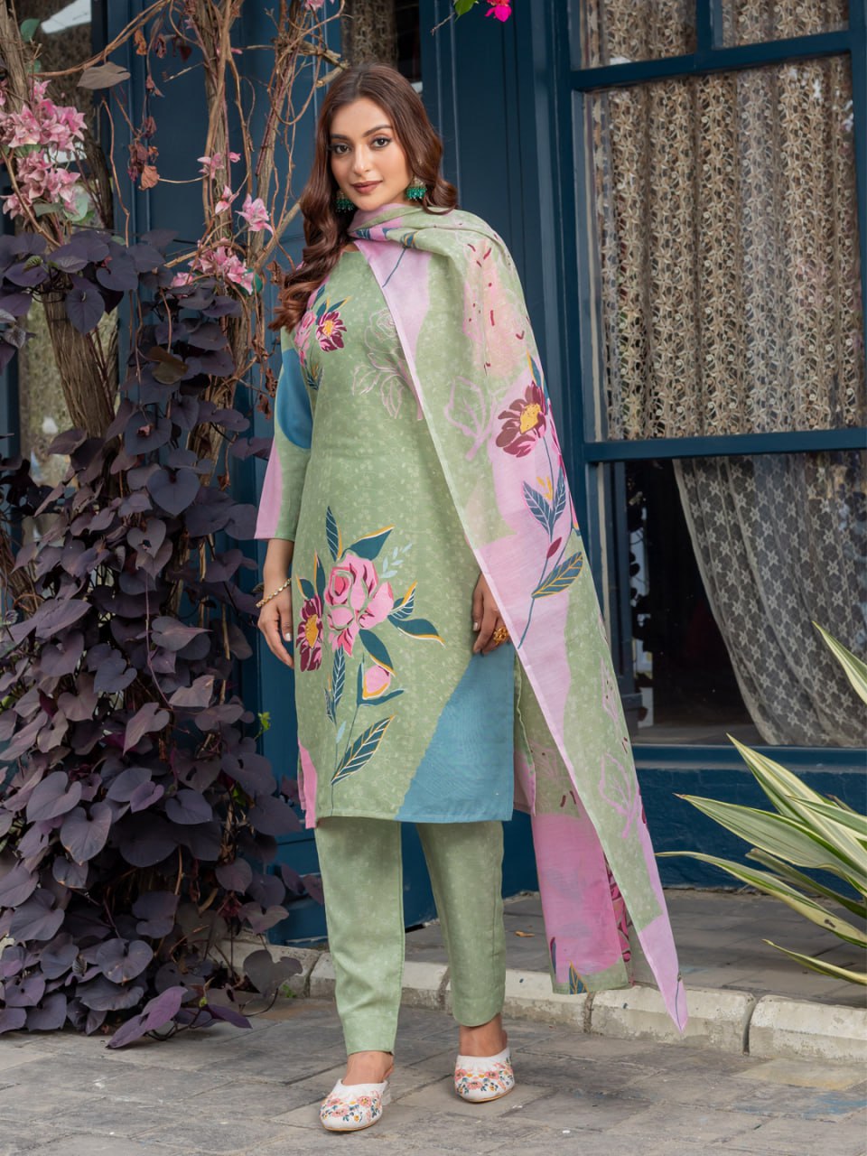 Printed Cotton Blend Kurti Pant Dupatta Set – Fully Stitched Elegance in Vibrant Colors