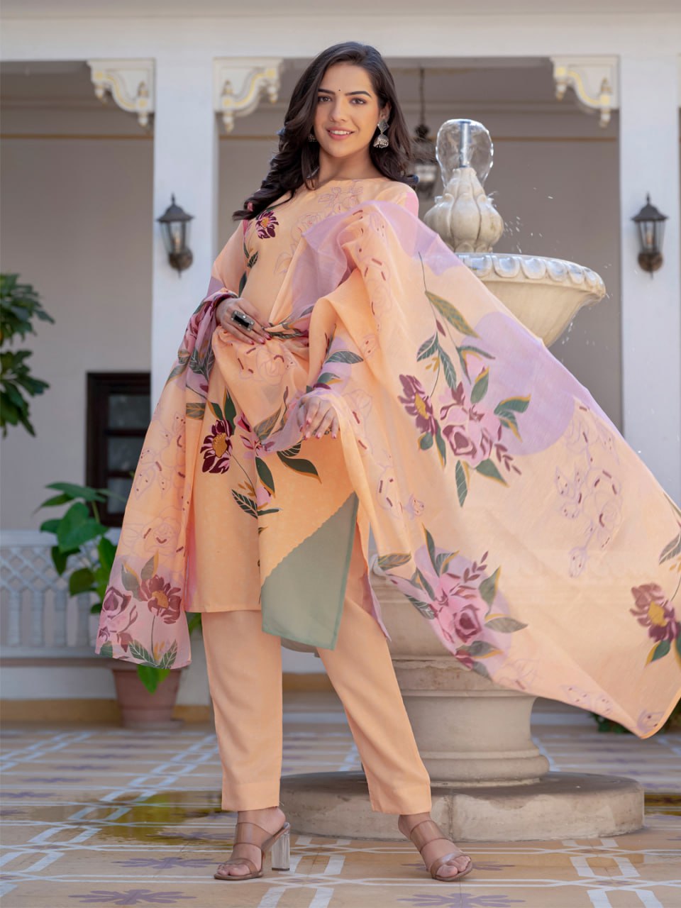 Printed Cotton Blend Kurti Pant Dupatta Set – Fully Stitched Elegance in Vibrant Colors