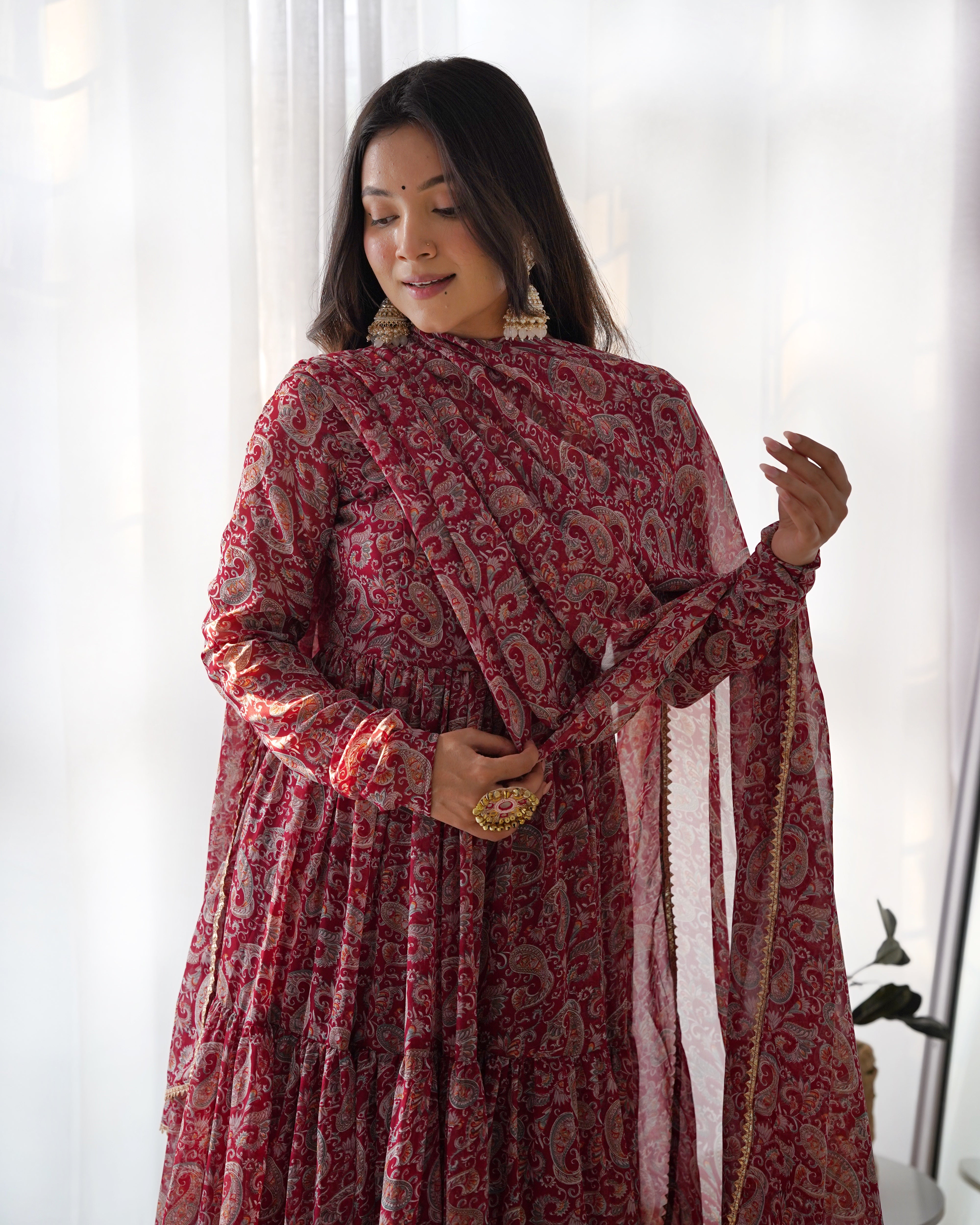 Elegant Fox Georgette Kalamkari Anarkali Set with Dupatta & Pant