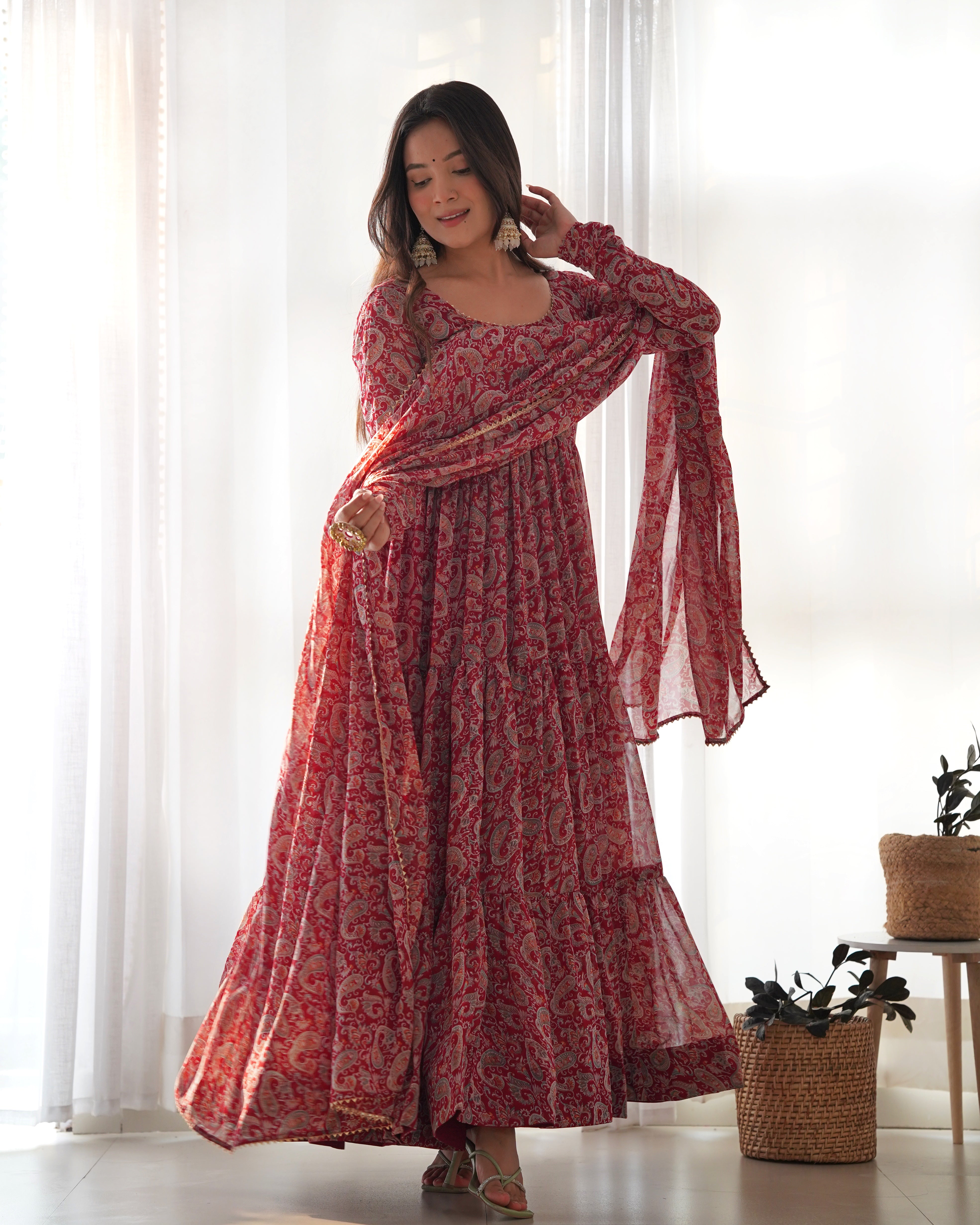 Elegant Fox Georgette Kalamkari Anarkali Set with Dupatta & Pant