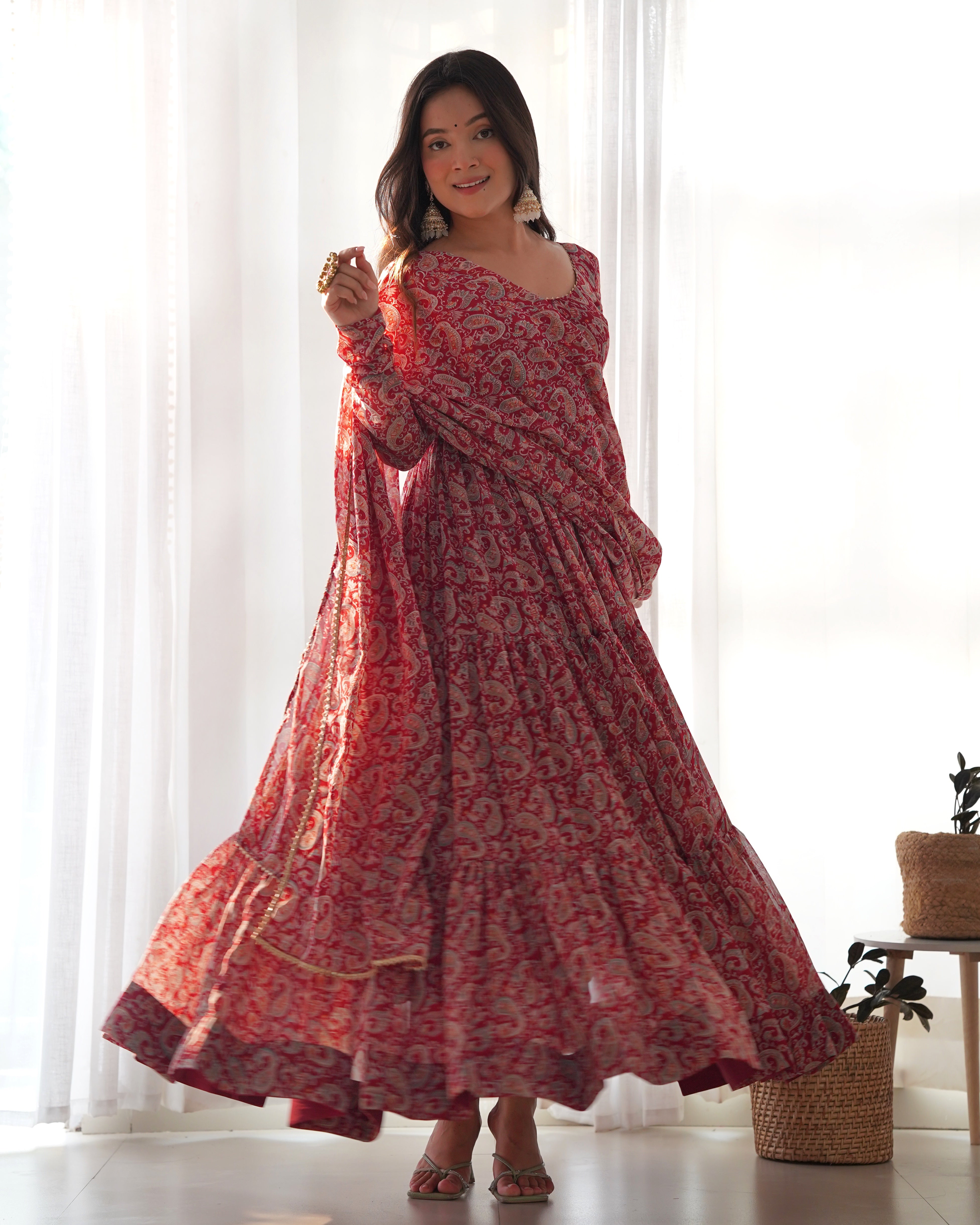 Elegant Fox Georgette Kalamkari Anarkali Set with Dupatta & Pant