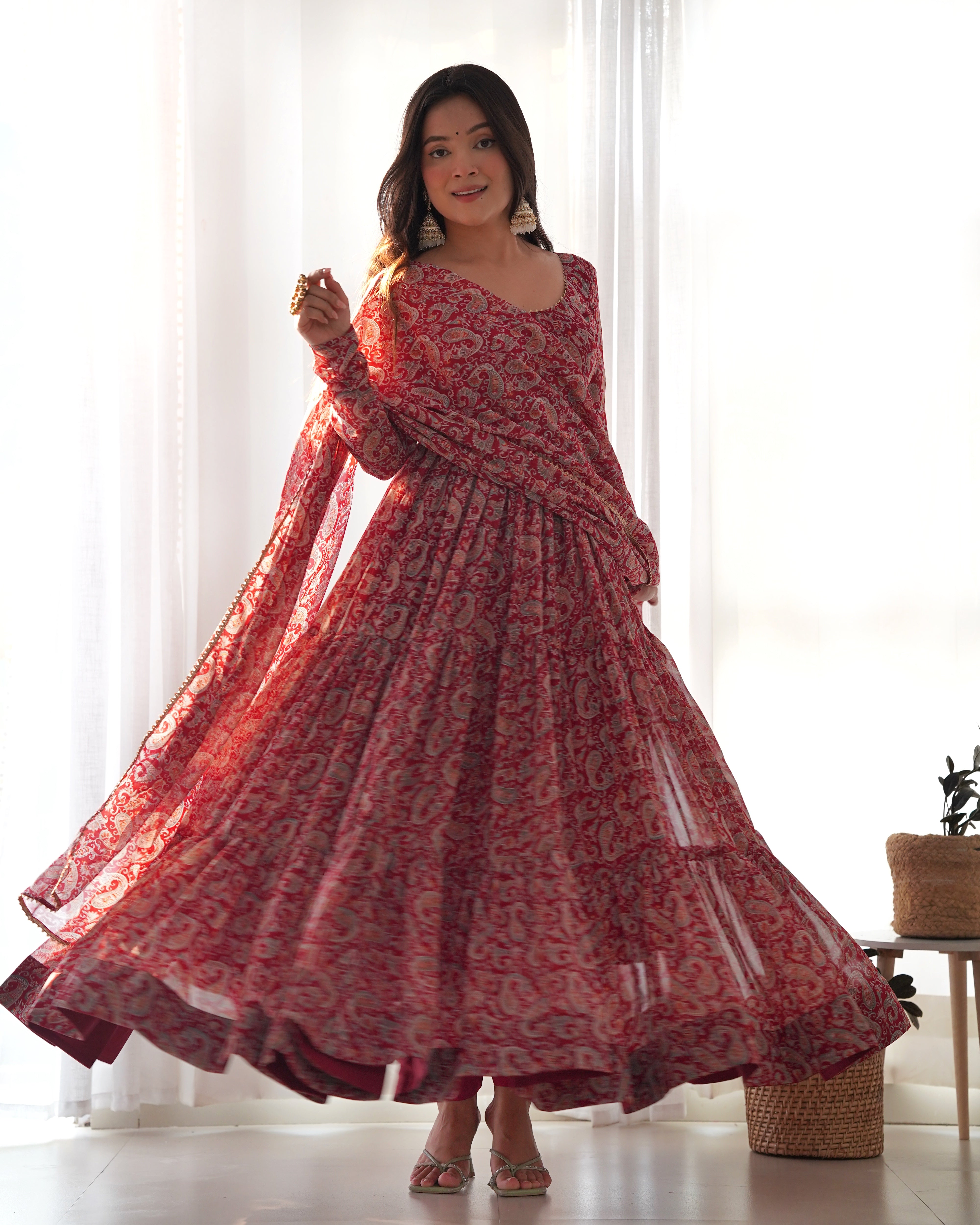 Elegant Fox Georgette Kalamkari Anarkali Set with Dupatta & Pant