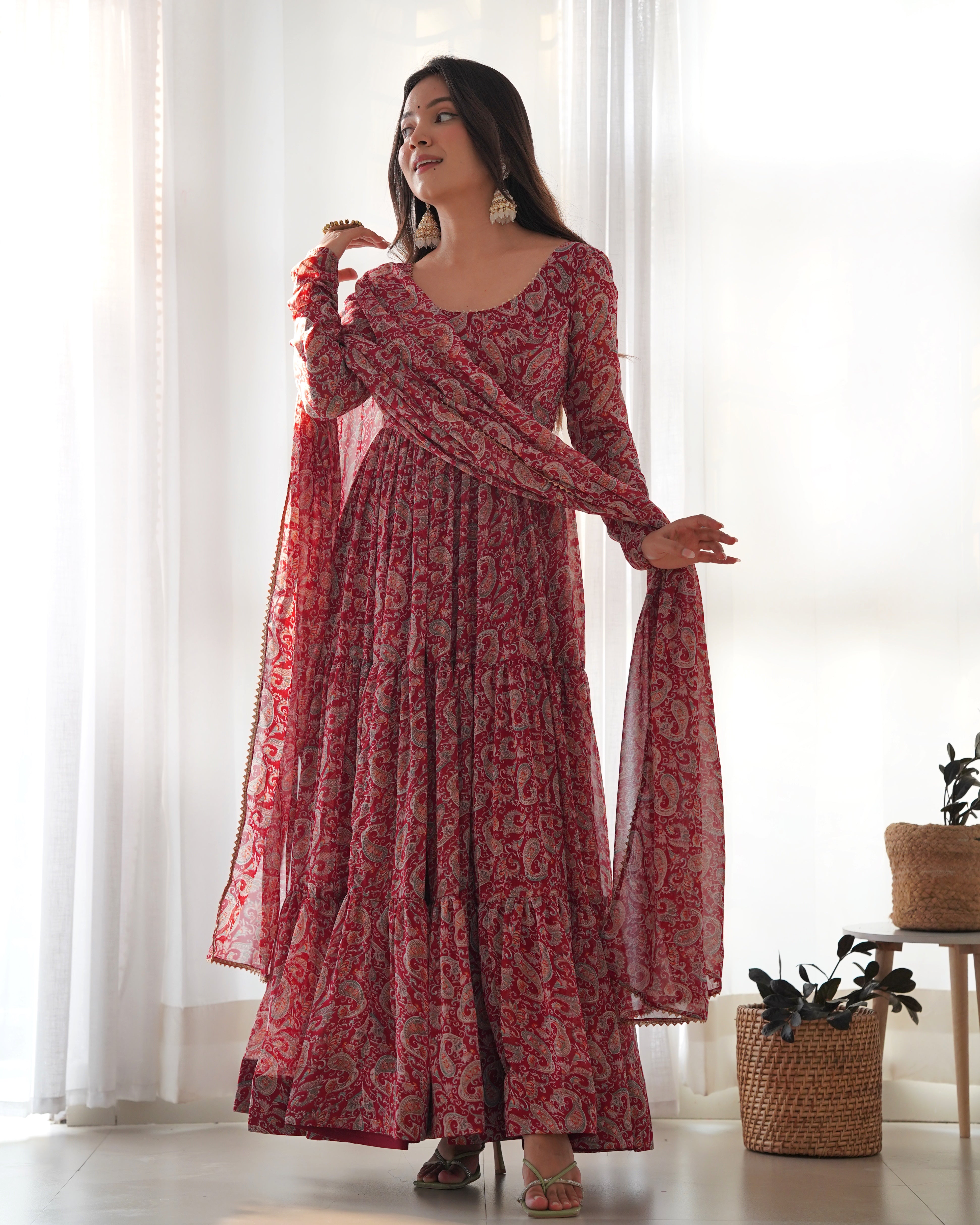 Elegant Fox Georgette Kalamkari Anarkali Set with Dupatta & Pant