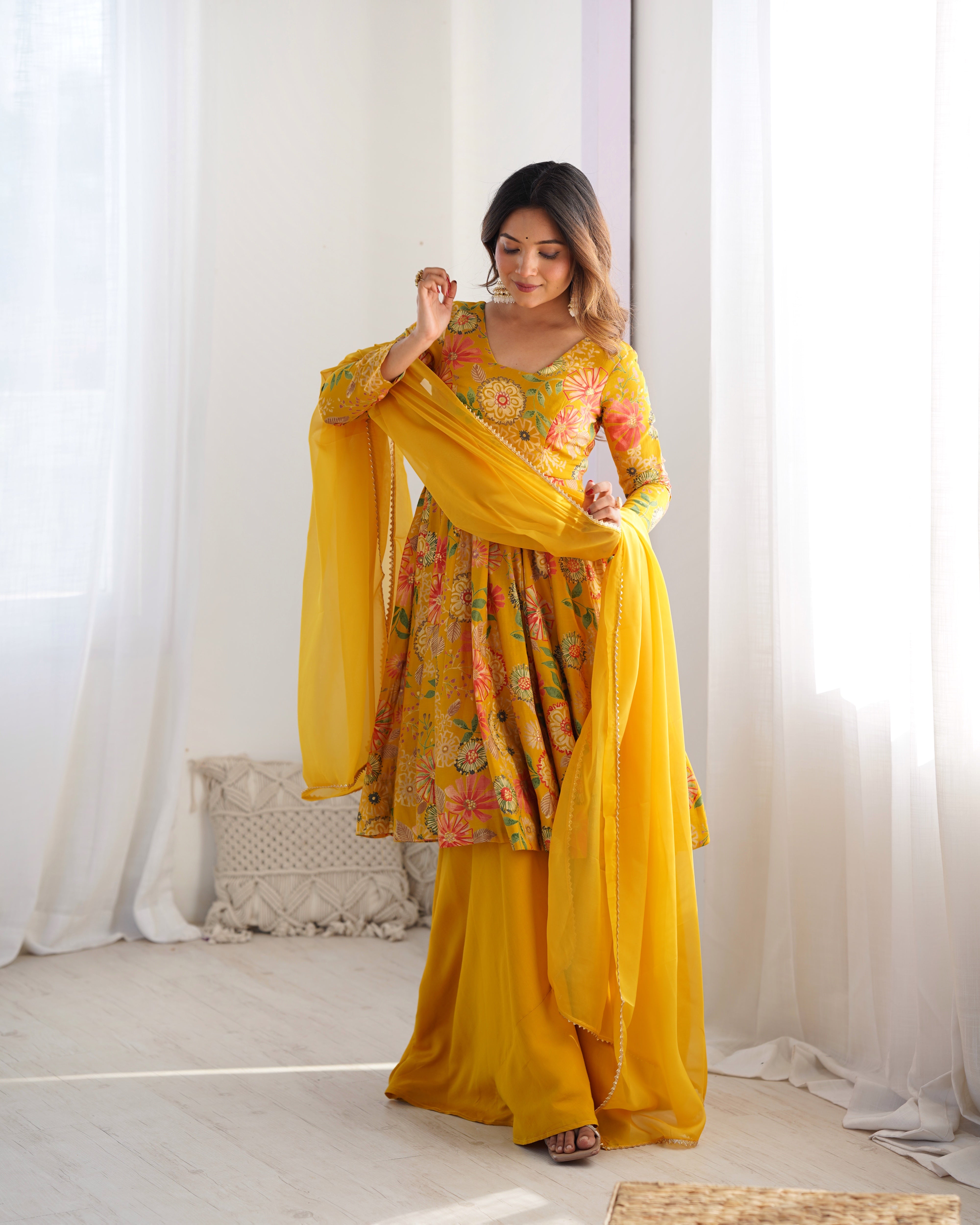 The Charm of Vibrant Traditions Yellow Kurat Set