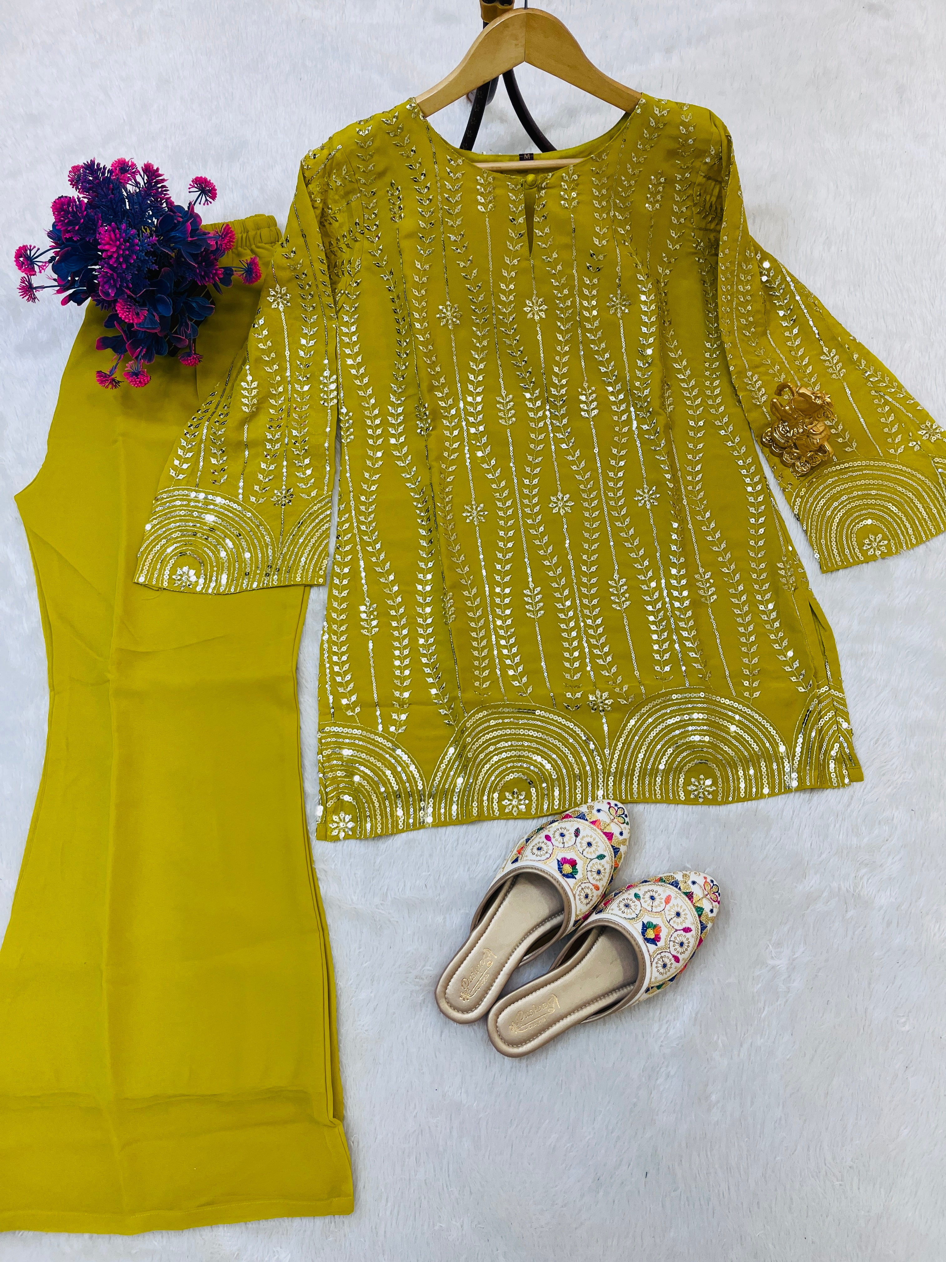 New Launch - Exclusive Designer Sequence Embroidery Work Top & Plazzo Set