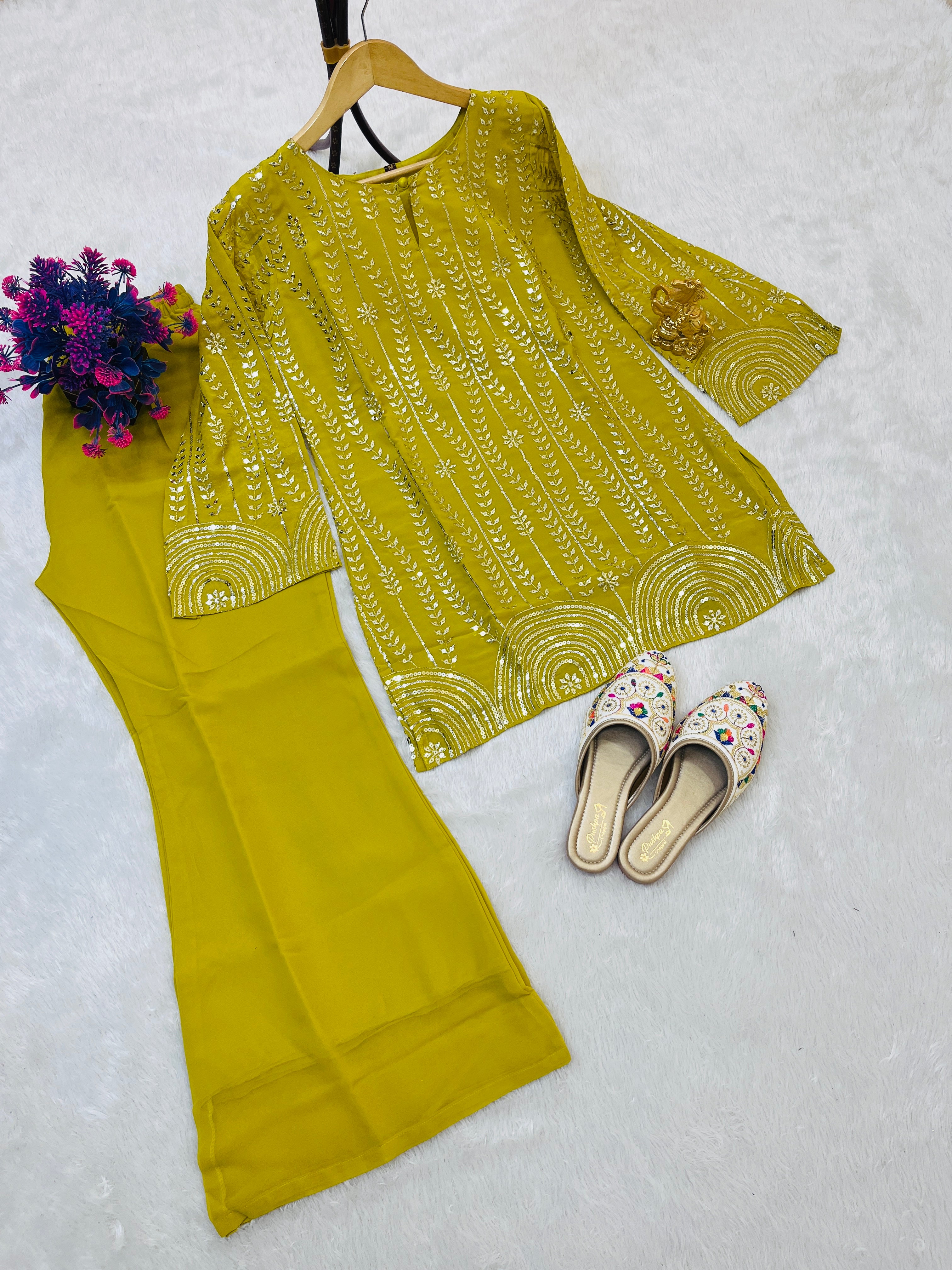 New Launch - Exclusive Designer Sequence Embroidery Work Top & Plazzo Set