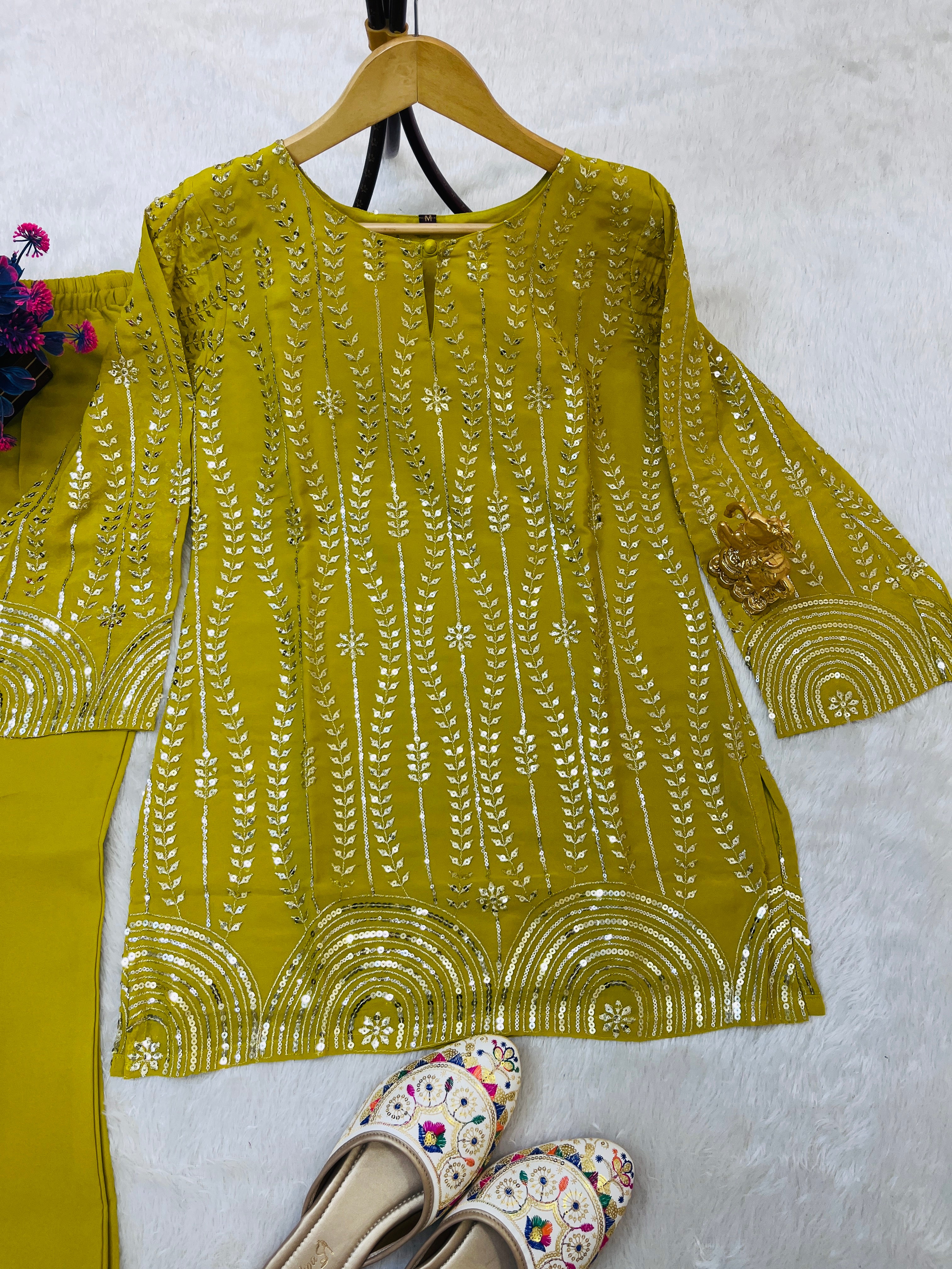 New Launch - Exclusive Designer Sequence Embroidery Work Top & Plazzo Set
