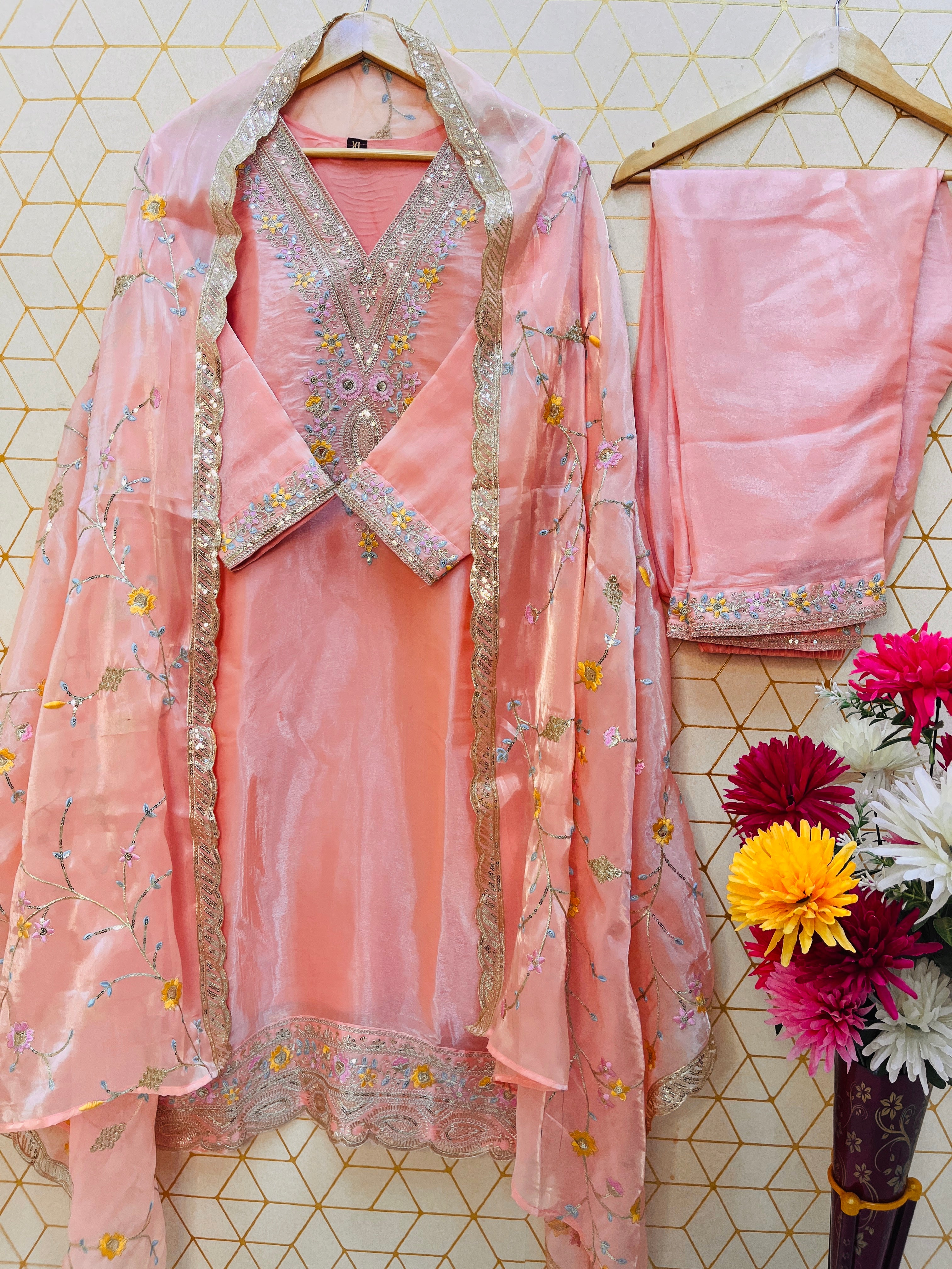 Presenting New Collection in Jimmy Choo Silk with Heavy Embroidery Sequence Work - Top, Bottom &amp; Dupatta Set