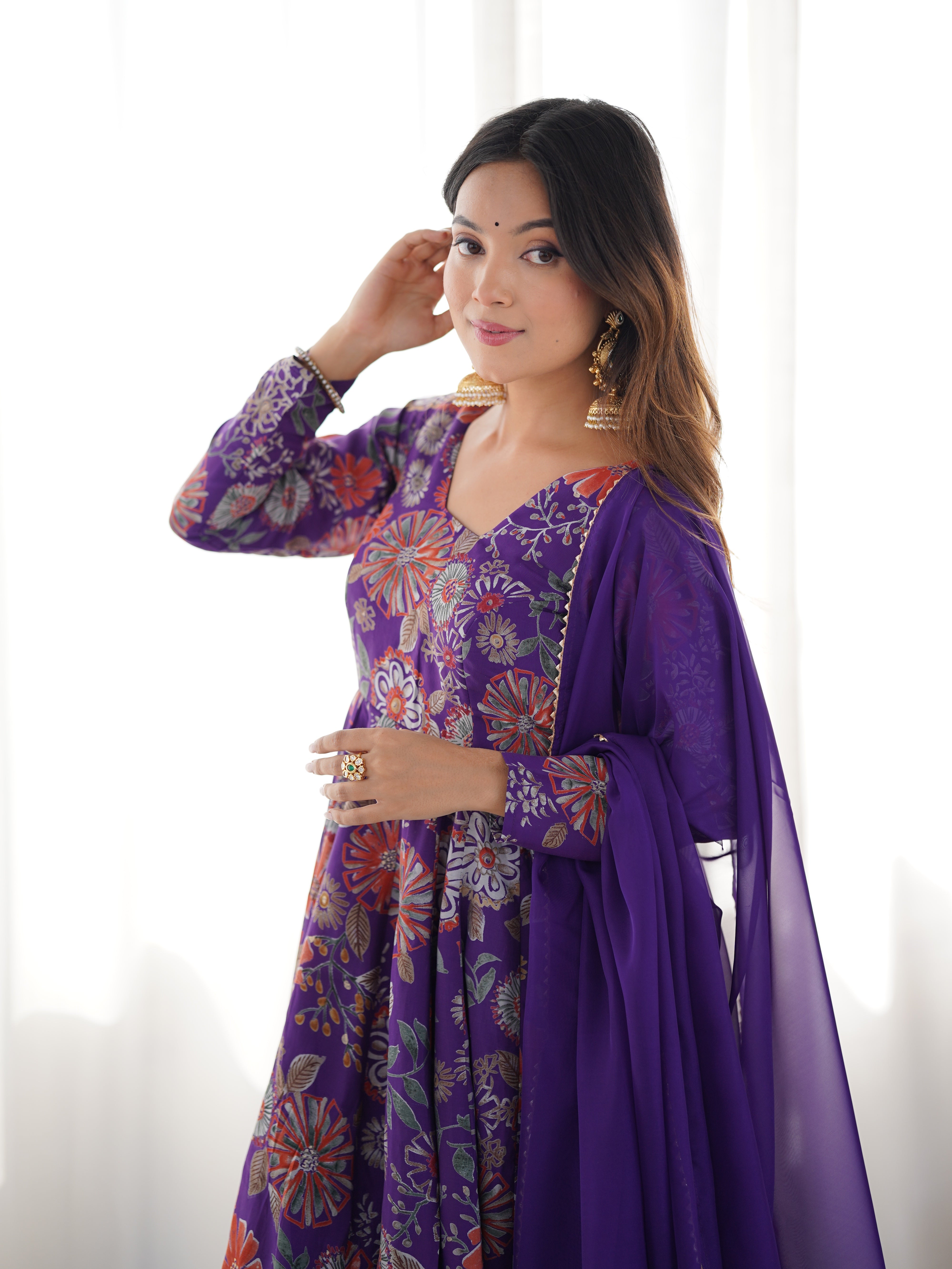 Elegant Pure Romansilk Chanderi Discharge Print Kediya Style Kurta Set with Palazzo &amp; Dupatta
