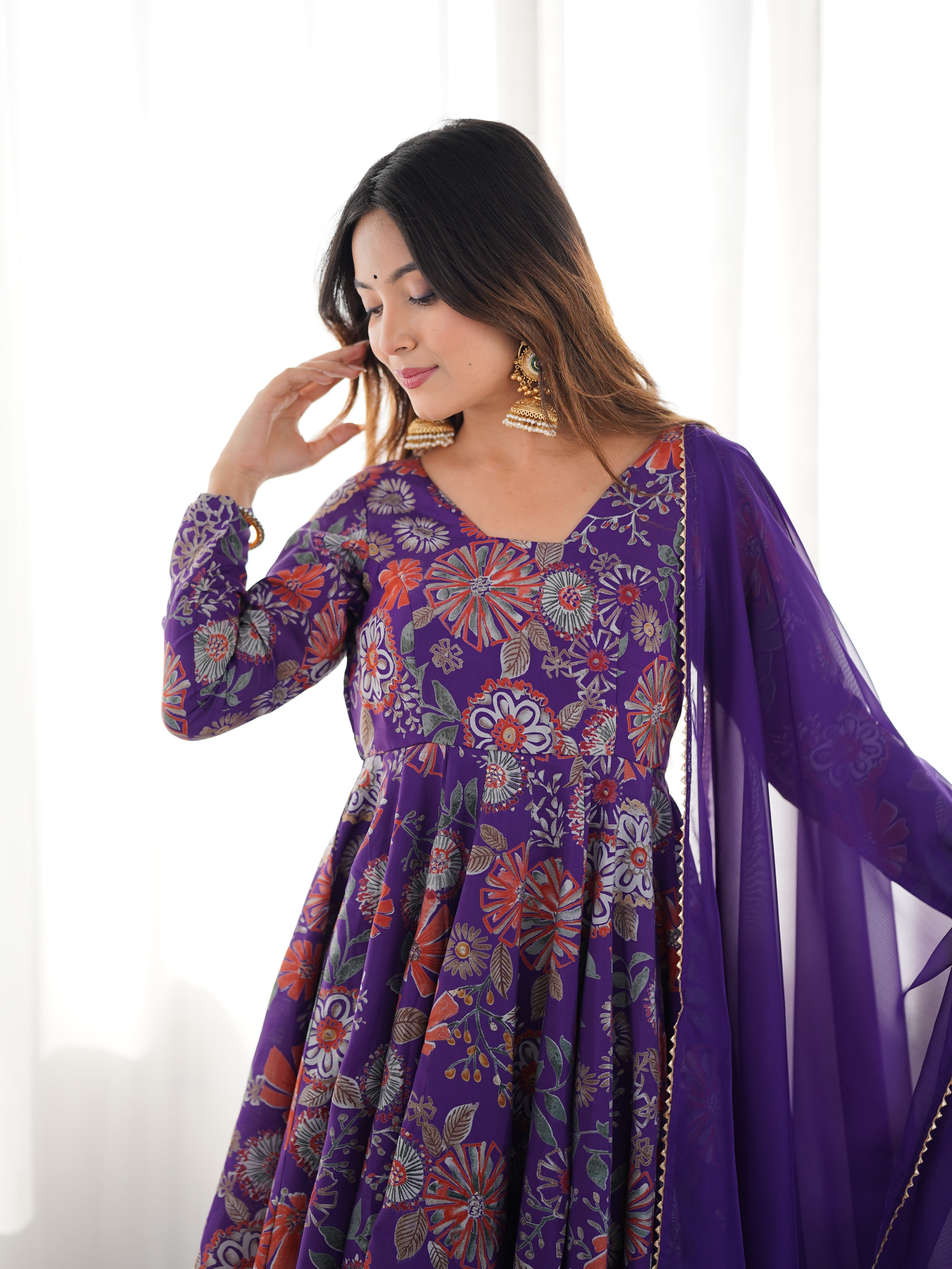 Elegant Pure Romansilk Chanderi Discharge Print Kediya Style Kurta Set with Palazzo &amp; Dupatta