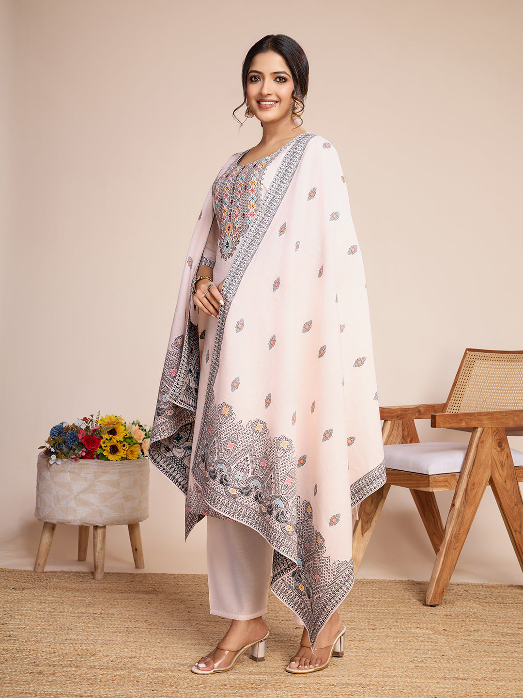Fumka Pure Cotton Jacquard Kurti with elegant Mirror Work, Comes with an inner lining for a perfect fit.