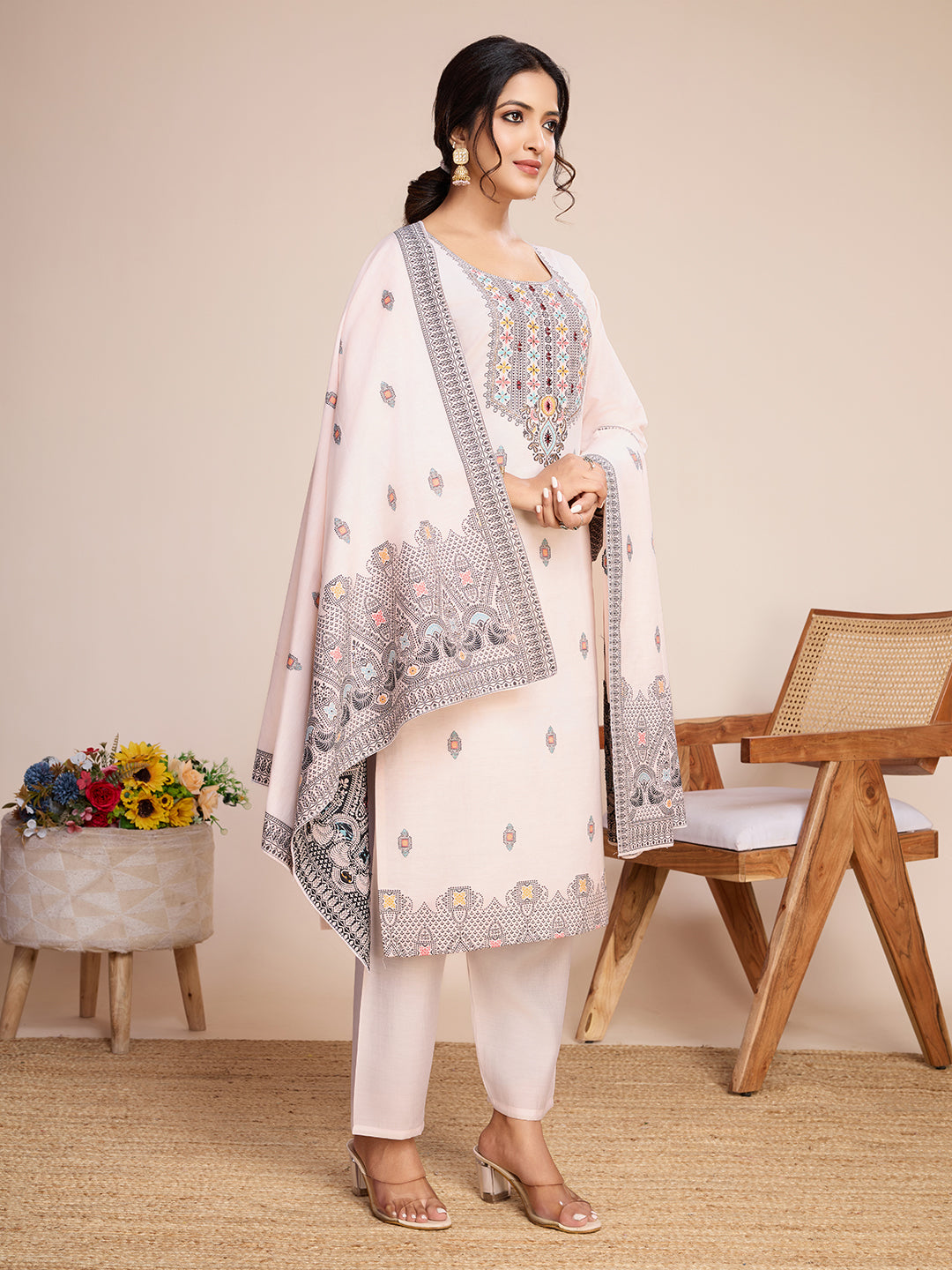 Fumka Pure Cotton Jacquard Kurti with elegant Mirror Work, Comes with an inner lining for a perfect fit.