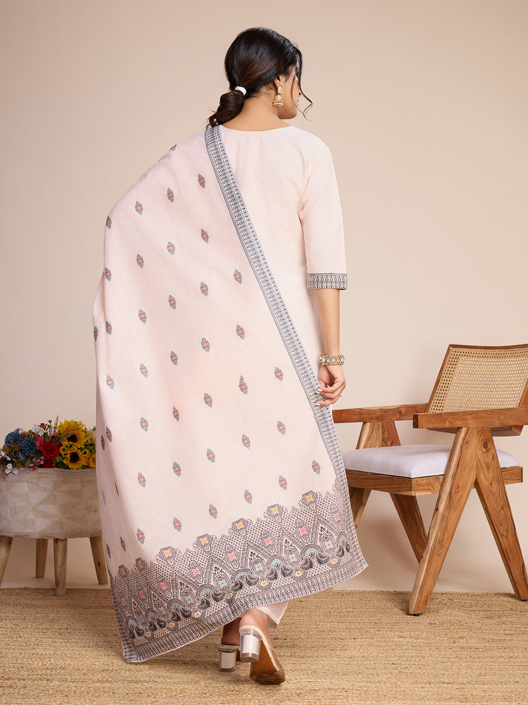 Fumka Pure Cotton Jacquard Kurti with elegant Mirror Work, Comes with an inner lining for a perfect fit.