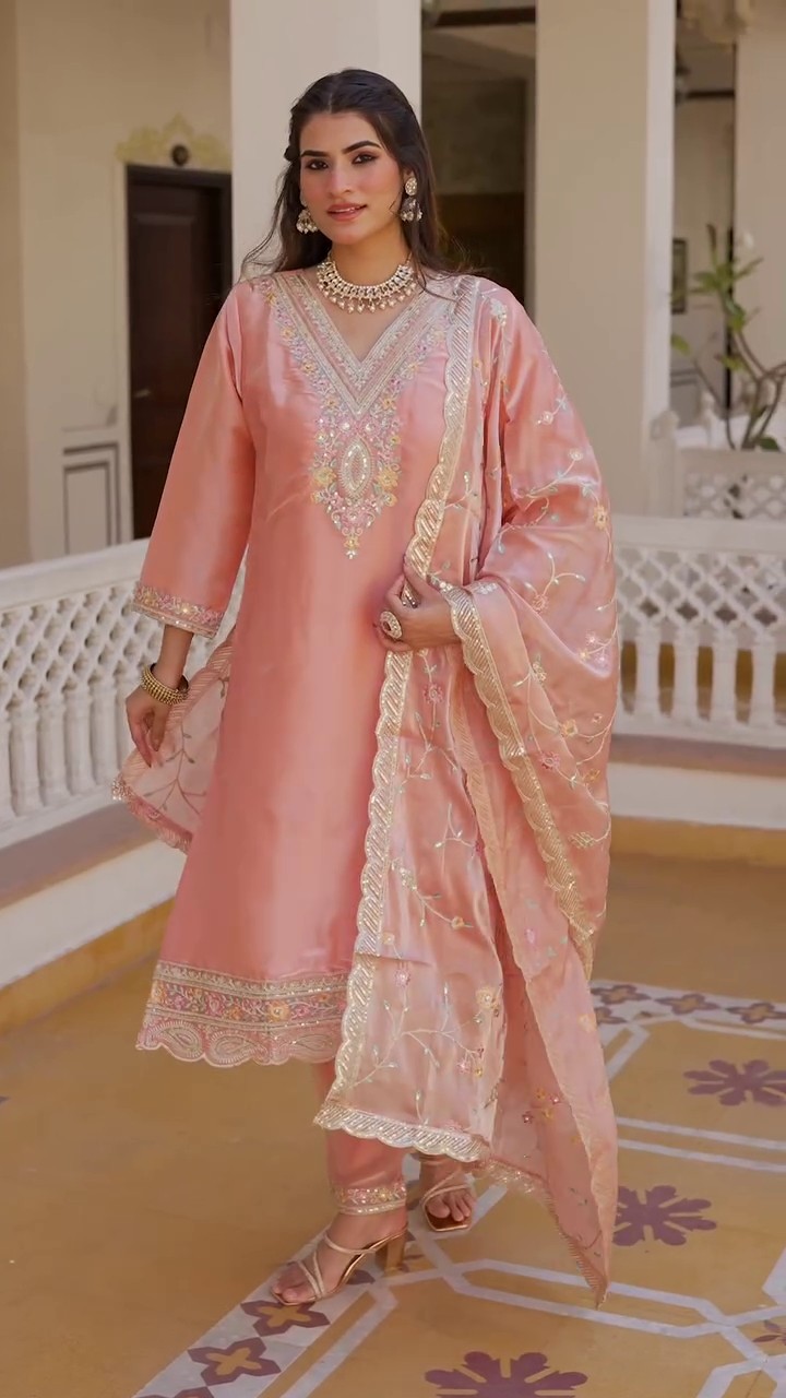 Presenting New Collection in Jimmy Choo Silk with Heavy Embroidery Sequence Work - Top, Bottom &amp; Dupatta Set