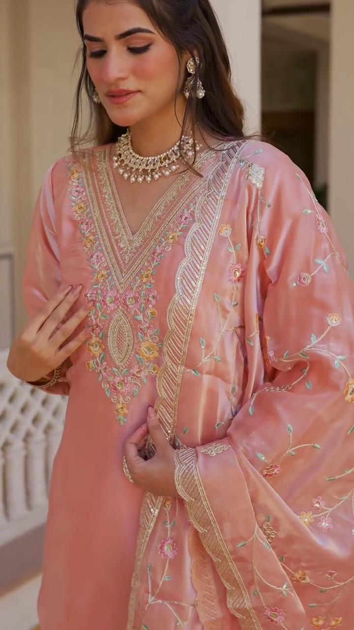 Presenting New Collection in Jimmy Choo Silk with Heavy Embroidery Sequence Work - Top, Bottom &amp; Dupatta Set
